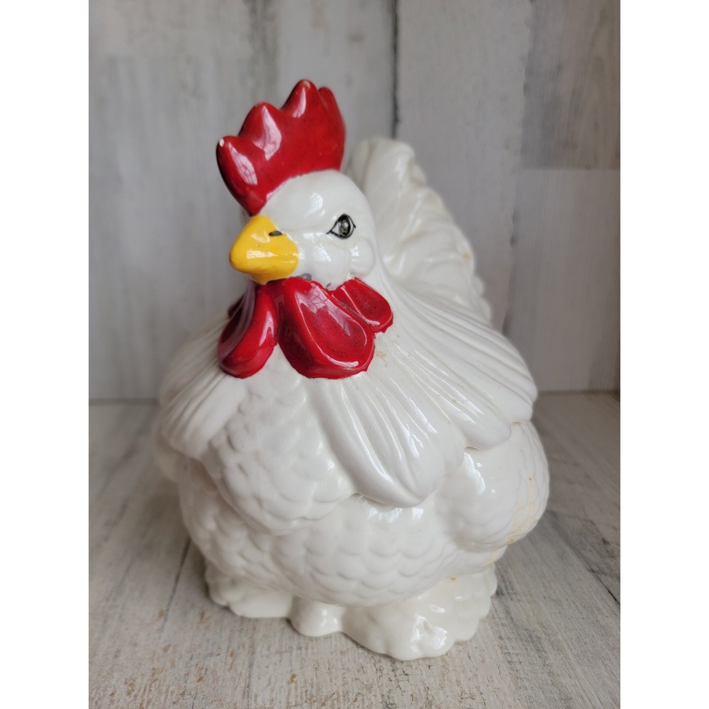Vintage ceramic hen rooster container chicken farm unique home decor kitchen